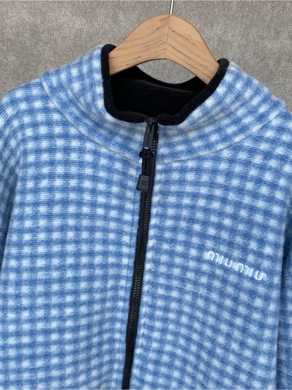 NWOT Miu Miu Blue Gingham Fleece Jacket, Size M - Picture 9 of 15
